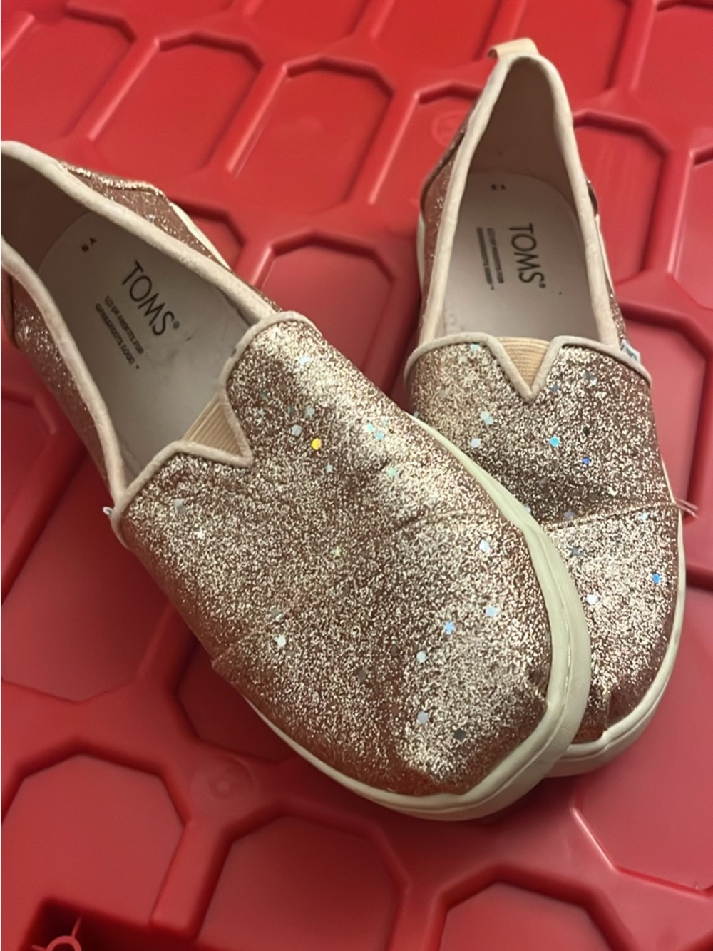 TOMS Kids Glitter Slip-On Shoes in Rose Gold